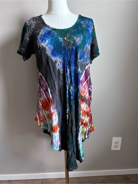 Women's Multicolor Tie-Dye Short Sleeve Swing Tunic summer bright